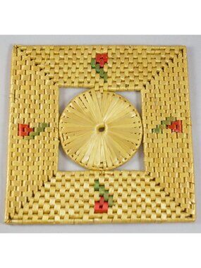 Square Scandinavian Style Rose Wicker Pendant Trivet Kitschy Kitchen Retro
